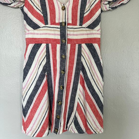 Parker Red White Blue Kacey Mini Dress Size 00 Linen Rayon Pockets Lined Buttons - Picture 6 of 10